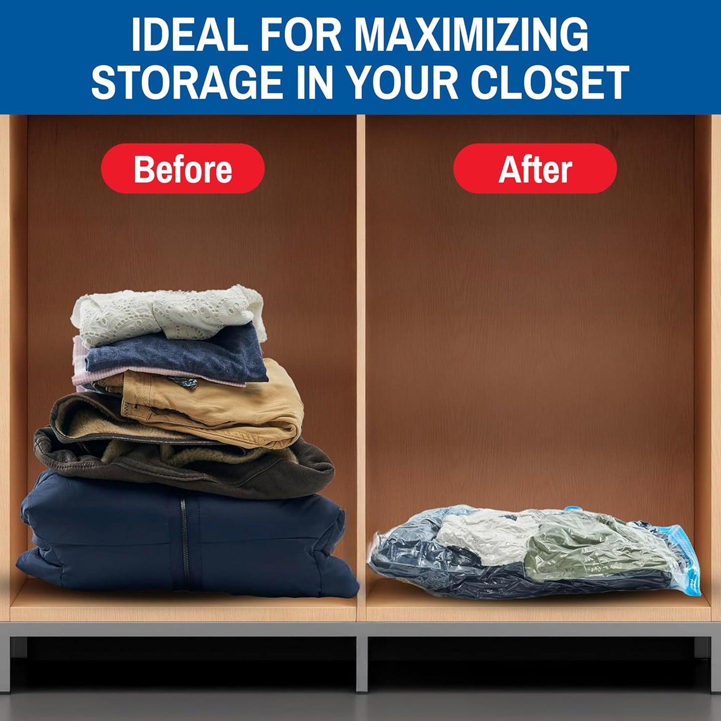 5 Pack Small Vacuum Storage Bags for Comforters, Blankets & Clothes, Vacuum Sealed Compression Bags