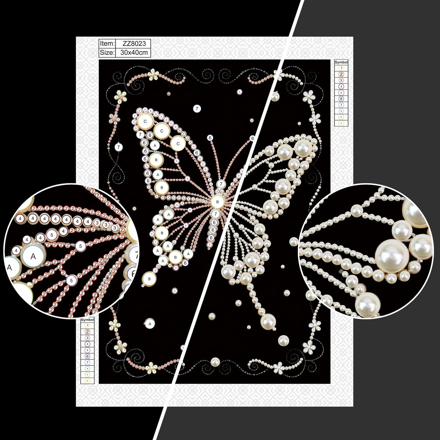MVVMTOP Pearl Diamond Painting Kits for Adults Beginners, 5D DIY Butterfly Diamond Art with Half Round Pearl Drills and Crystal Rhinestones, Sparkling Diamond Dots Craft for Home Wall Decor
