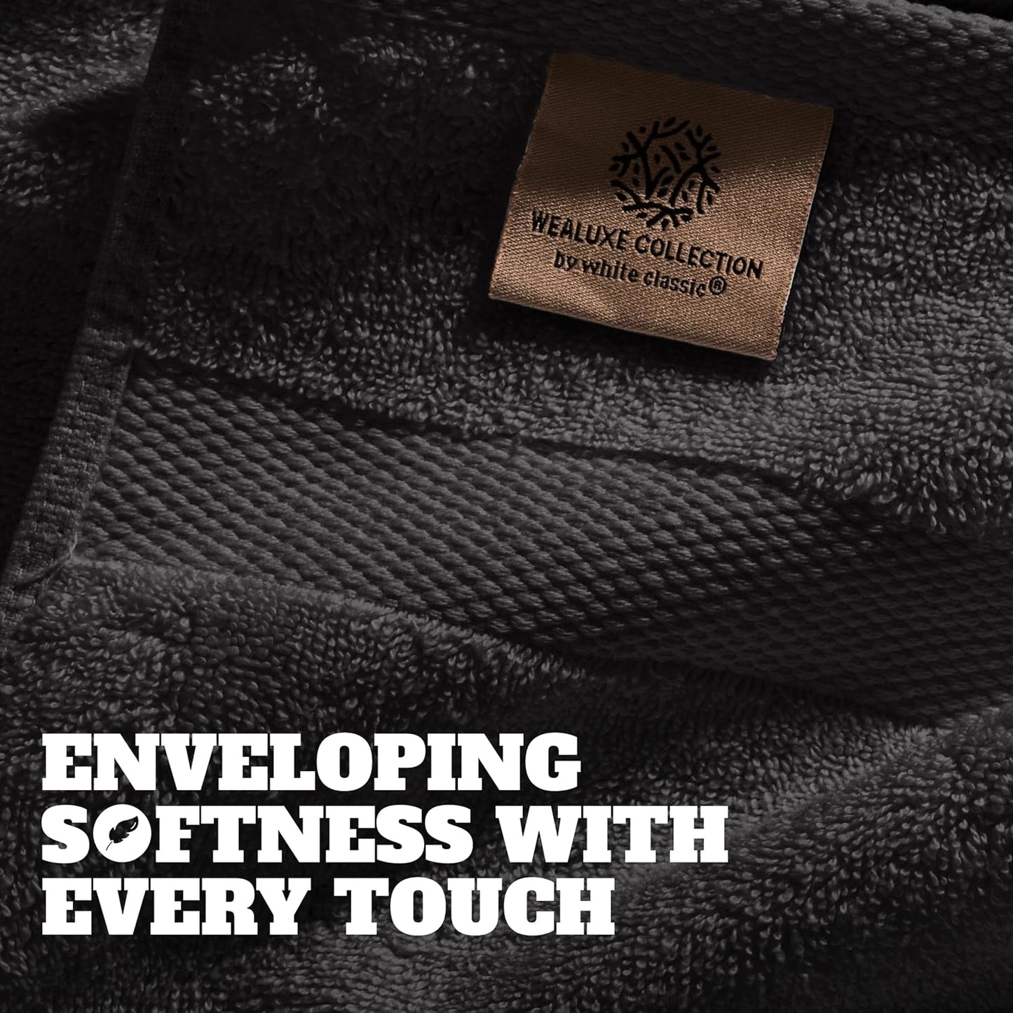 24 Pack 600 100% 12x12 Inches White Classic Wealuxe Black Washcloths - GSM Ring-Spun Cotton Wash Cloths for Showering