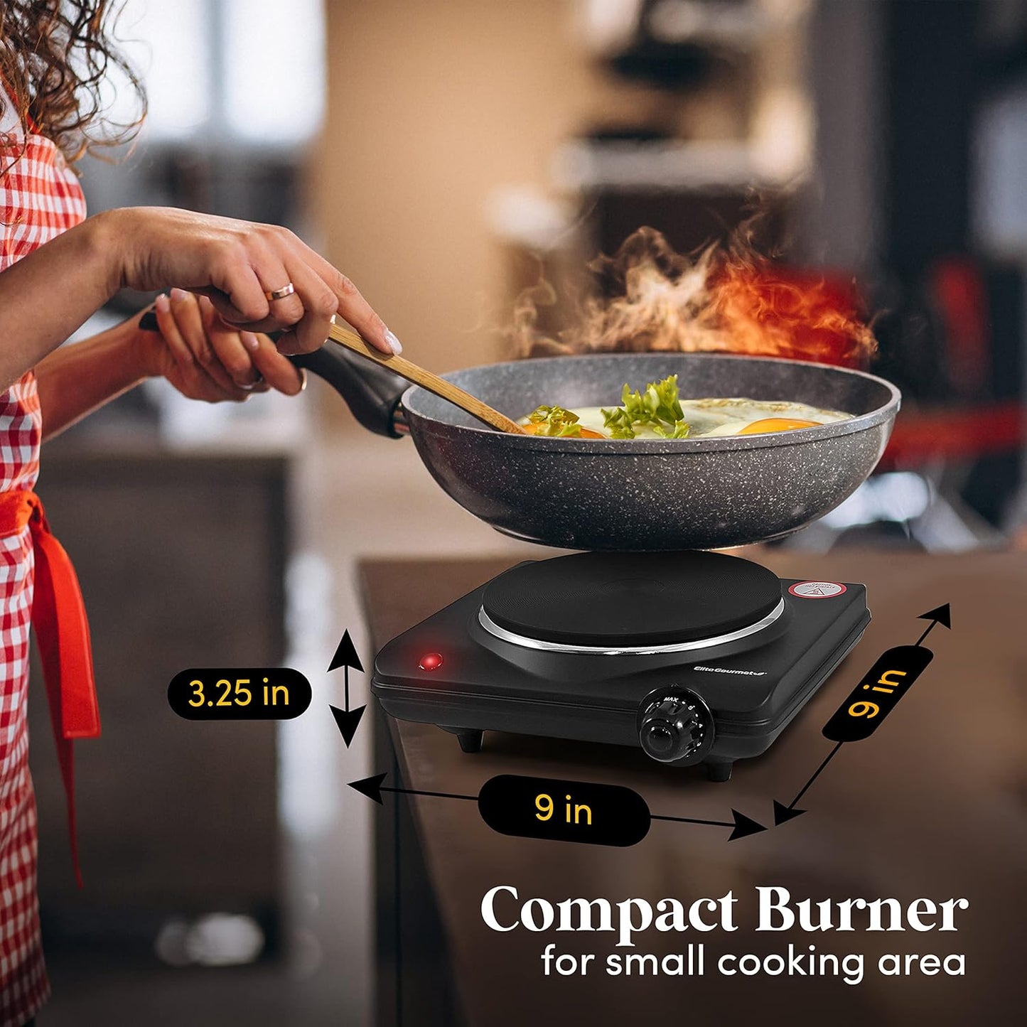Elite Gourmet ESB-301BF Countertop Single Cast Iron Burner, 1000 Watts, Black