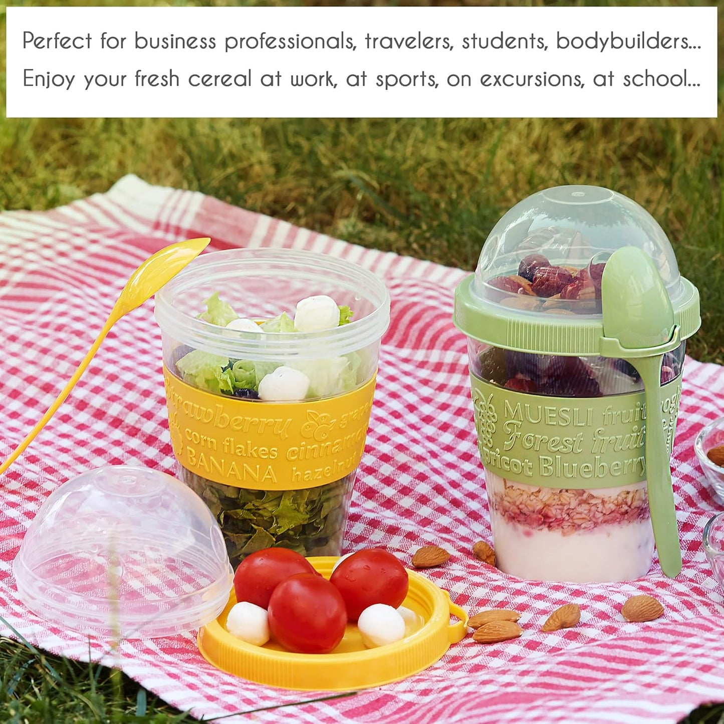 4 Pack 20 oz Set Crystalia On The Go Yogurt Parfait Cups with Lids & Spoons, BPA FREE Reusable Yogurt Containers, Take