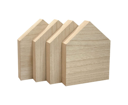 6 Inch 4 Pieces Unfinished Wooden House Shaped Blocks for Crafts Blank Wood House Freestanding Mother's Day Memorial Sign，1 Inch Thick MDF