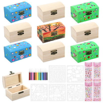 10Pcs Small Wooden Boxes for Crafts, Unfinished Wood Box with Lids, Mini Treasure Chest Small Craft Box, Jewelry DIY Mini Craft Boxes to Paint for Kids Adults Classroom Party Handmade (3.5 x 2 x 2in)