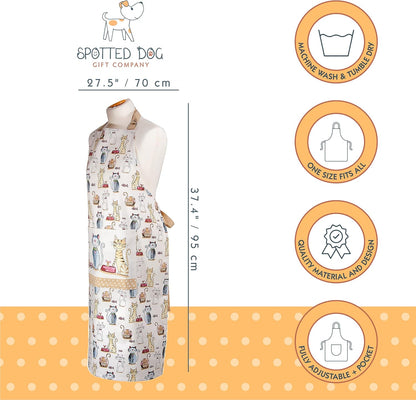 SPOTTED DOG GIFT COMPANY Apron - Cute Cats Themed Kitchenware, 100% Cotton, 37"x28" Cooking and Baking Gift