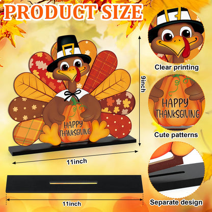 Thanksgiving Decorations Wooden Turkey Table Sign Fall Pumpkin Autumn Table Centerpieces Standing Tabletop Happy Thanksgiving for Holiday Harvest Home Room shelf Farmhouse Decorations Thanks Gives