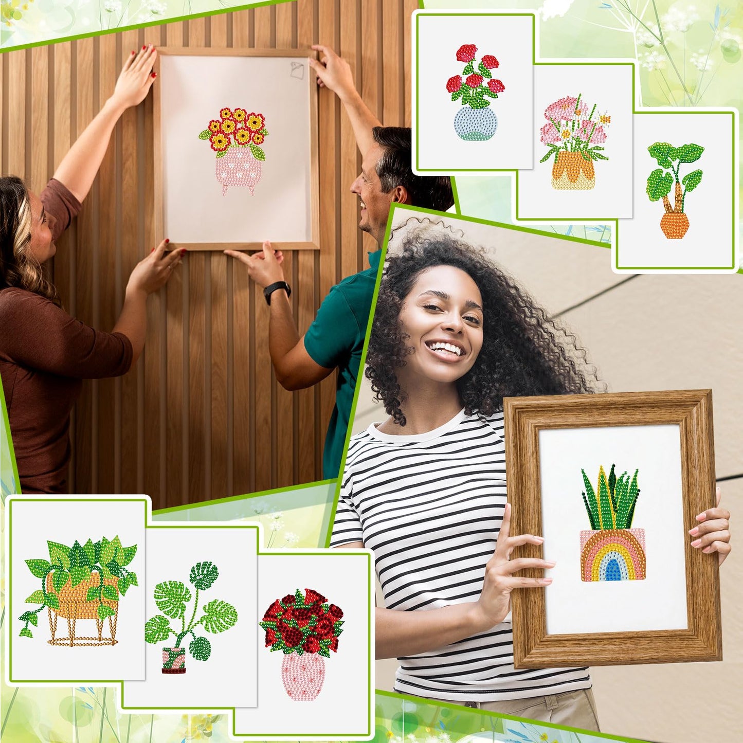 Xuhal 30 Pcs Mini Diamond Art Kits for Adults, Small Diamond Painting Kits, Green Plant & Floral Potted Mini Diamonds Painting Kit 5d DIY Rhinestones Crafts with Cardboard for Beginner Gifts