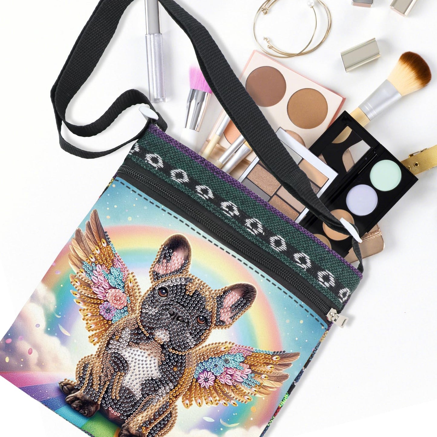 5D DIY Diamond Painting Shoulder Bag, Special Shaped Diamond Art Bag Kit, Partial Drill Craft Handbag, Crossbody Purse with Adjustable Strap, DIY Crystal Rhinestone Art Gift, Dog Angel