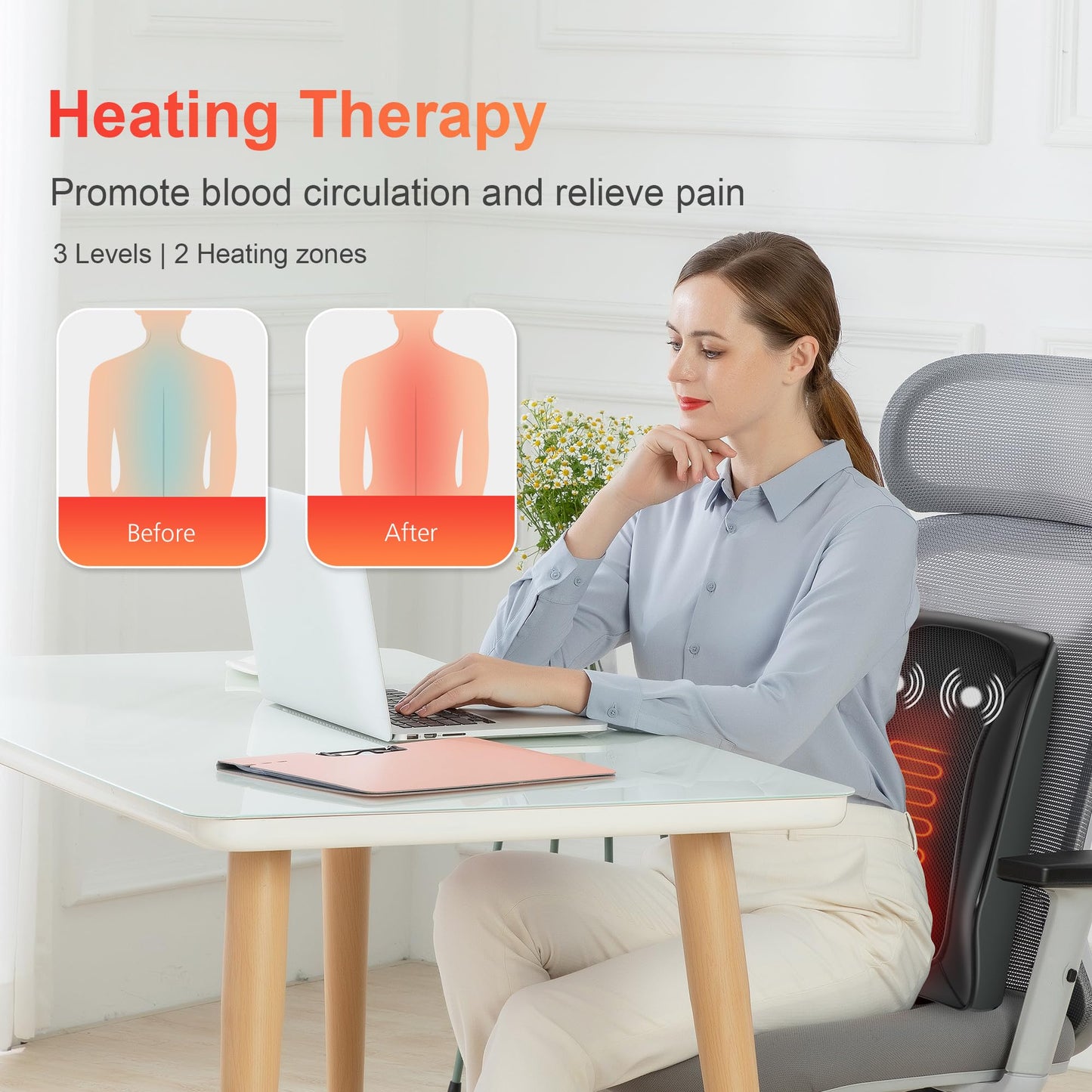COMFIER Back Massager with Heat, Deep Tissue Shiatsu Neck and Back Massager for Pain Relief, Chair Use Massager Pillow with Adjustable Flap, Ideal Gift for Women Men