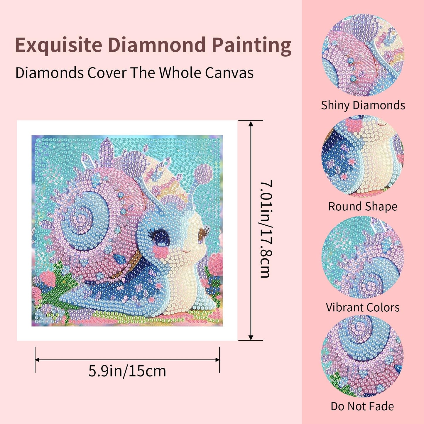 FlyingMage 5D Diamond Art Kits for Adults,Kawaii DIY Painting Art for Women, 4 Pack Cute Diamond Arts and Crafts Sets,Diamond Art Mosaic Kits,Big Gem Full Drill Diamond Dots, Fox Cat Rabbit Snail