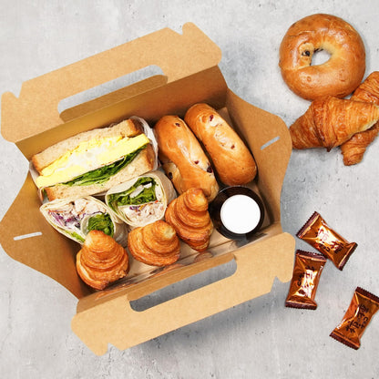 UnicoPak 30 Pack 9x6x6 Kraft Gable Boxes, Food-grade Cardboard Paper Lunch Boxes, Recyclable Gift Boxes with Handles for Treats, Picnic, Takeout Food, Goodie Bags, Sturdy Barn Boxes