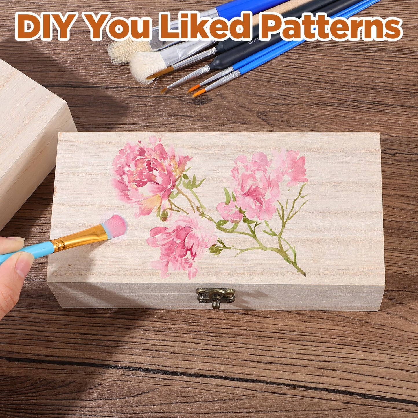10 Pack Wooden Box with Hinged Lid, Unfinished Wood Box for Crafts, Large Unpainted Wooden Boxes for DIY Art Gifts Storage Jewelry, 8x4x2 Inch