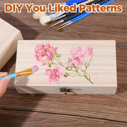 10 Pack Wooden Box with Hinged Lid, Unfinished Wood Box for Crafts, Large Unpainted Wooden Boxes for DIY Art Gifts Storage Jewelry, 8x4x2 Inch
