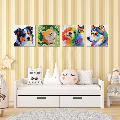 UiSdfuy Diamond Art Kits for Kids,Arts & Crafts for Kid Ages 8-12,Diamond Art for Kids,Gem Art 4 Pack Diamond Painting 6" X 6" (4-Dog)