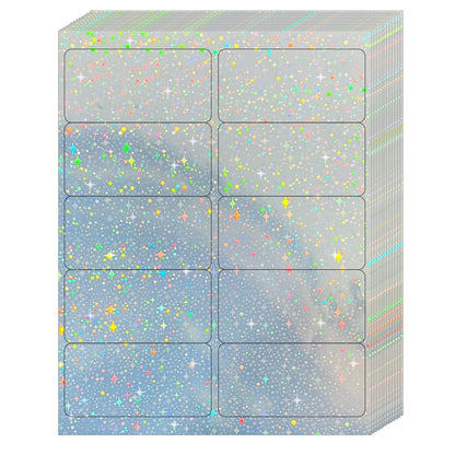 STARLIBOO Shipping Labels Stickers, 2"×4" Printable Holographic Mailing Labels for Laser/Inkjet Printing- Matte, Permanent Adhesive Sticker (Holographic Star)