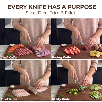 NestKnife Magnetic Kitchen Knife Set - 4 Piece VG10 High Carbon Stainless Steel Kitchen Knives with Patented Space-Saving Nesting Design & Magnetic Block - Ultra Sharp Professional Chef Knife Set