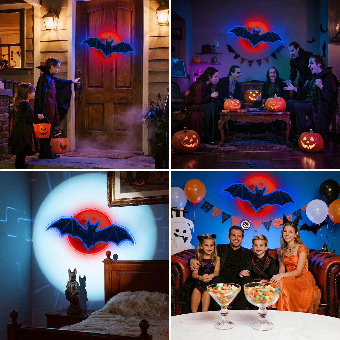 ADKALIV Bat Moon Halloween Window Lights Neon Signs for Indoor Wall Decor, Halloween LED Neon Light Decoration Sign for Party Doors Window (Moon Bat)