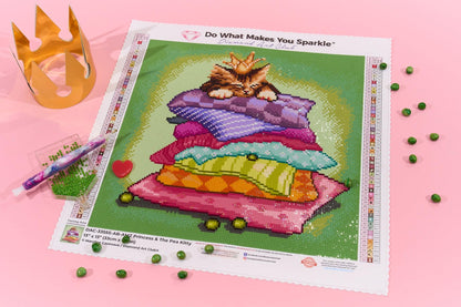 DIAMOND ART CLUB Princess and the Pea Kitty Diamond Painting Kit, Fun DIY Crafts for Adults, Square Diamond Art Canvas, 13" x 13" (33 cm x 33 cm)