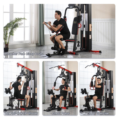 Fitvids Multifunctional Home Gym Equipment with 160 lbs Weight Stack, Full Body Workout Weight Machine with Mat, Strength Training Exercise Equipment with Pulley System & Leg Press, All-in-One Workout