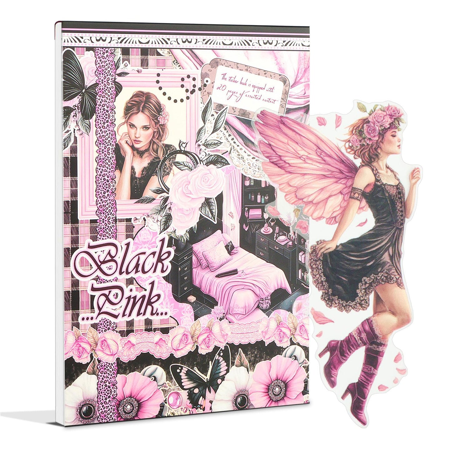 Snycler Black.Pink Theme Sticker Scrapbooking Supplies for Junk Journal, 20 Sheets PET Stickers - Vintage Journaling Stickers, Ephemera Sticker Book Pre Cut, Planner, Junk Journal Supplies