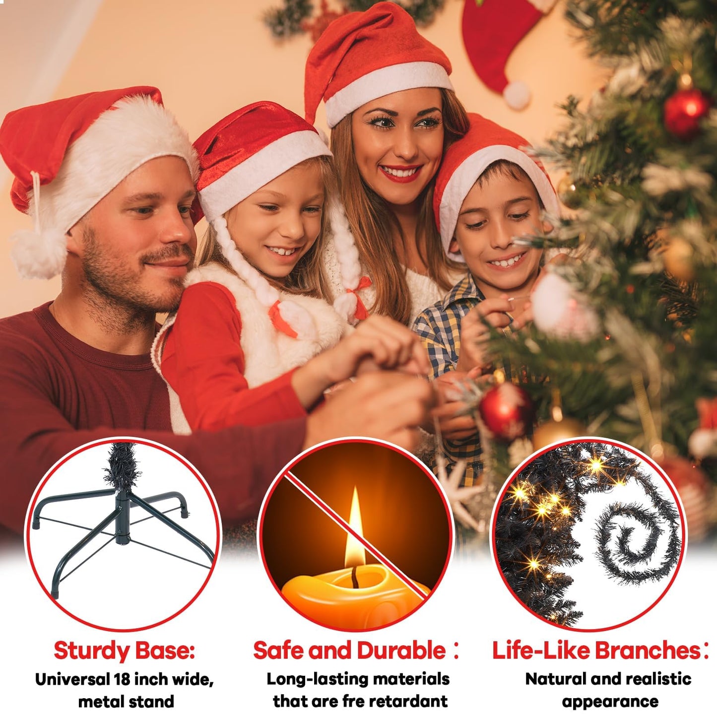 5 Ft Nightmare Before Bent Top Christmas Tree with String Lights Bendable Unique Whimsical Crooked Slim Xmas Tree Holiday Witch Party Decorations Supplies for Home Room (Black)