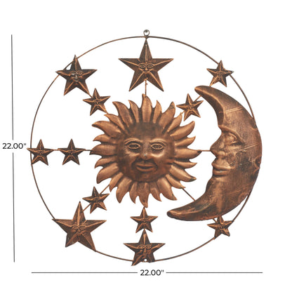 Deco 79 Metal Sun and Moon Home Wall Decor Indoor Outdoor Wall Sculpture with Stars, Wall Art 21" x 1" x 21", Bronze