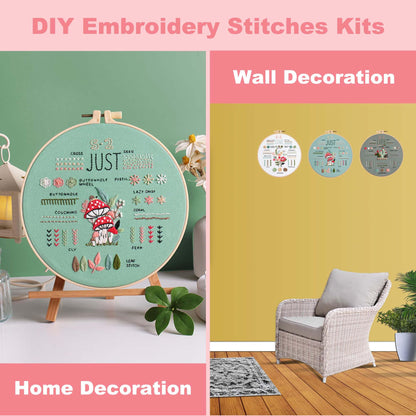 3 Sets Embroidery Starter Kit for Beginners Adults and Kids, Hand Embroidery Kits with Stamped Patterns, Floral Embroidery Stitches Kit DIY Craft Includes Hoop, Threads, Cloth, Storage Bag