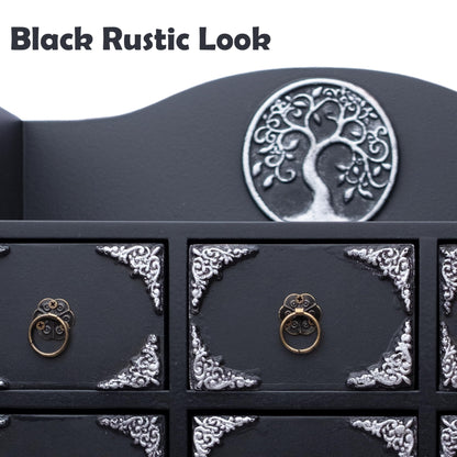 IRISVITA Black Rustic Gothic Jewelry Box With 9 Drawers, Edgar Allan Poe Poems Cabinet of Curiosites, Gothic Decor, Gift for Poetry/Goth Fans