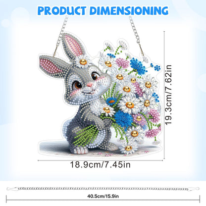 Bowetile Rabbit Diamond Art Hanging Kits for Adults, Diamond Art Suncatchers Bunny, 5D Special Shape Diamond Painting Flowers Pendant Window Ornament Easter Gifts for Home Wall Decor