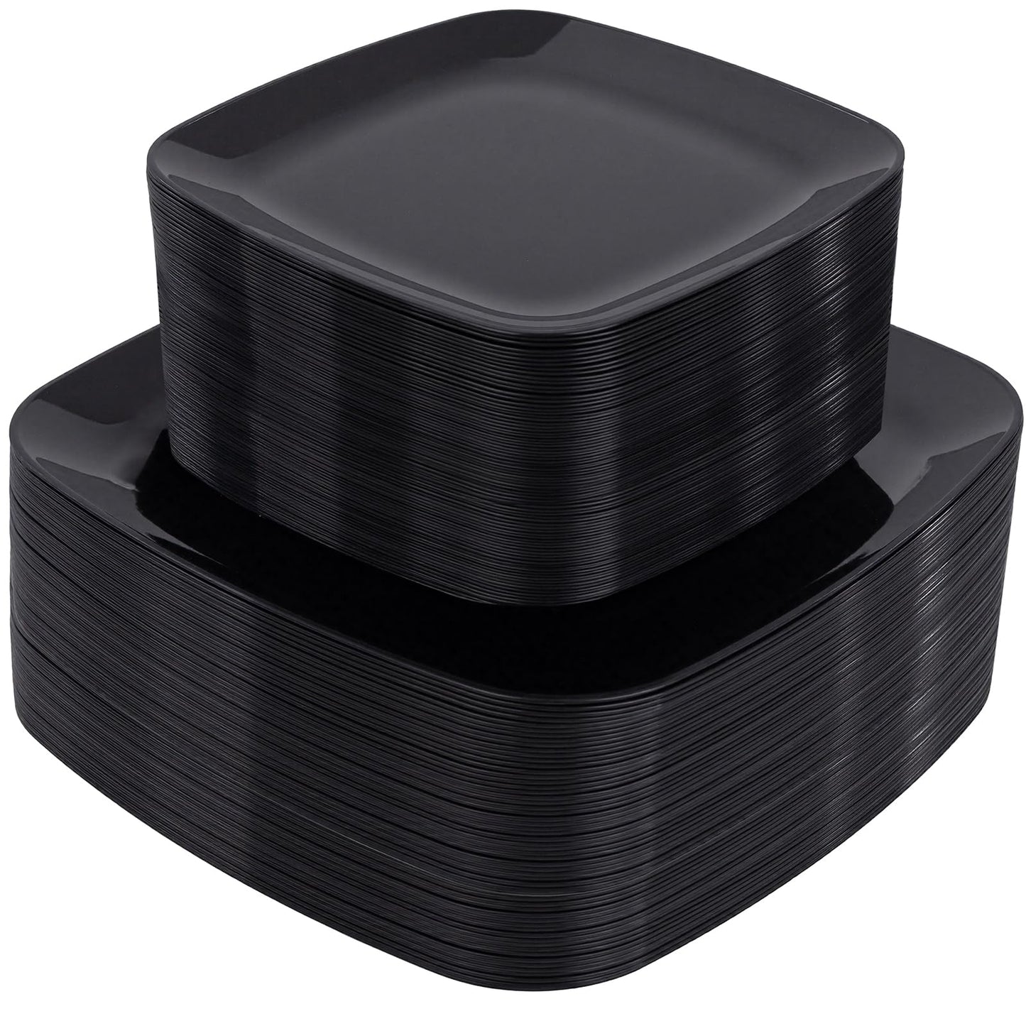 PULOTE 100 PCS Black Square Plastic Plates Disposable - Include 50 Each (10" Dinner & 7.25" Dessert) Plates - Ideal for Party & Graduation