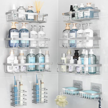 Liuoud Shower Caddy Organizer - 10 Pack Rustproof Stainless Steel Wall Storage Baskets | Silver