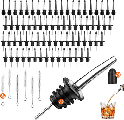 72 PACK Femilkt Liquor Pour Spout With Dust Caps,Stainless Steel Pourers Spouts for Liquor Bottles,Bottle Pourers