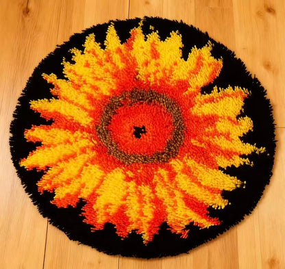 KitsMaster Golden Sunflower Latch Hook Kits for Beginner, Beginner-Friendly Round Floral Rug with Pre-Printed Canvas, 20''x20'' (Sunburst Flower)