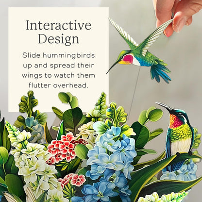 Freshcut Paper Pop Up Cards, Hummingbird Oasis, 12 Inch Life Sized Forever Flower Bouquet 3D Popup Greeting Card, Birthday Cards, Thank You Card, Blank Notecard & Envelope