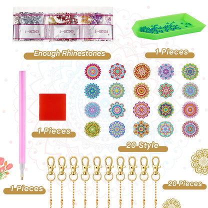 Henoyso 20 Pcs Diamond Art Painting Keychains Kits for Adults 5d Double Sided Cross Shaped Diamond DIY Painting Keychains Gem for Beginners Adults DIY Crafts Decor Gift Party(Mandalas)