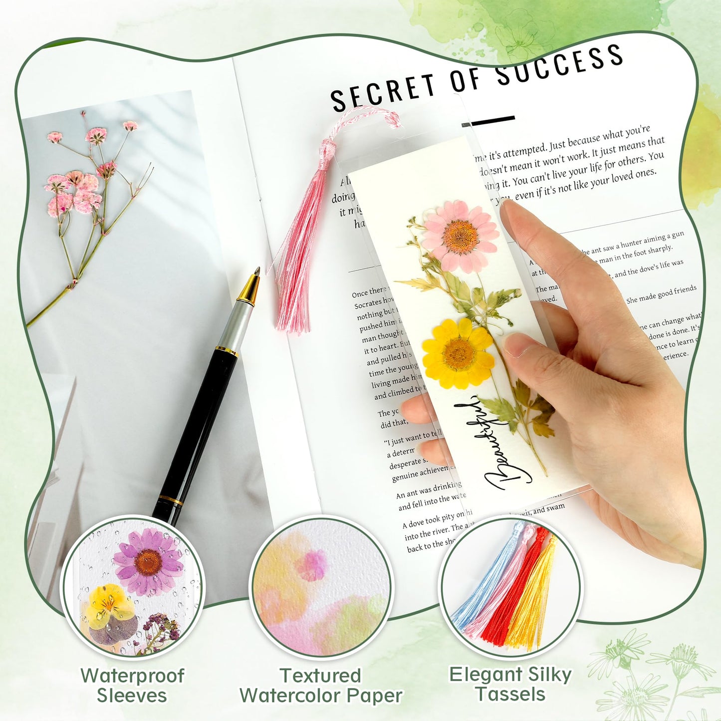 DIY Bookmark Making Kit – 30 Sets with Blank Watercolor Bookmarks, Pressed Flowers, Butterfly Stickers, Tassels, Sleeves & Tweezer – Fun Craft Kit for Painting, Unique Gifts, Book Lovers