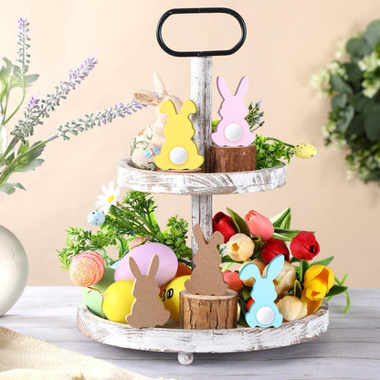 Menkxi 22 Pcs Easter Wooden Bunny Cutouts for Crafts Unfinished Easter Wood Cutouts Bunny Table Sign Rabbit Tabletop Decoration with 22 White Felt Balls Pom Ball 60 Adhesive Dots for DIY Craft Spring