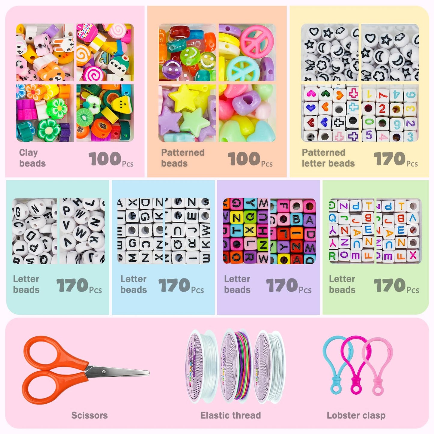 Gionlion 96 Colors 3550 Pcs Pony Beads Bracelet Making Kit, 5 Boxes Friendship Bracelet Kit with Letter Beads 6x9mm Rainbow Bead for Bracelets Jewelry Keychain Making Kit, Mothers Day Gifts Gifts