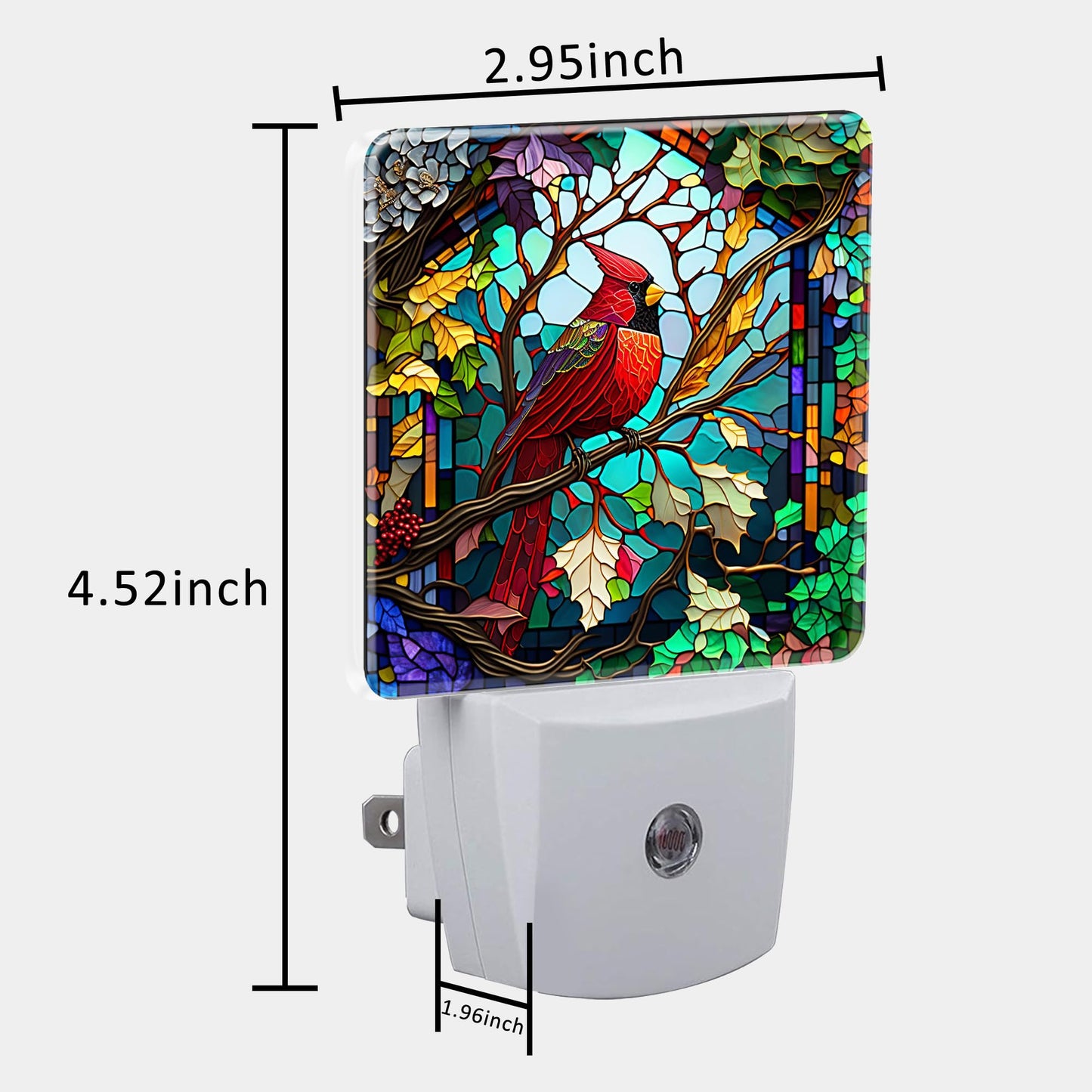 Uiaoiais Plug in Night Lights Christmas Stained Glass Cardinal Bird Nightlight Plug Into Wall Dusk to Dawn Sensor LED Night Light for Kid Girls Boys Room Decor,Hallway,Kitchen,Bathroom,Nursery,Stairs