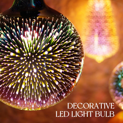 Porseme 3D Fireworks Decorative Light Bulb, E26 Base, 7W, AC100-240V, Glass Bulbs with Soft Warm Light, Shiny Decor for Home, Bedroom, Party (Included 1 G125 Bulb)