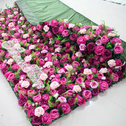 ERoomQ Purple Rose Flower Wall Green Leaf Floral Arrangement Flower Wall Panel Set, Artificial Wall Flower Backdrop 6D Silk Hydrangea Rose Floral Panel,3x3m/10x10FT