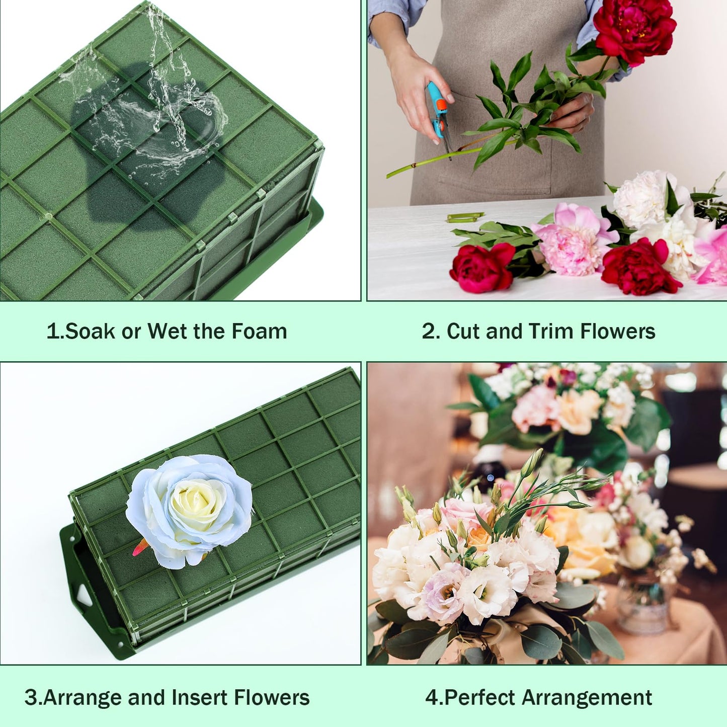 Floral Foam Cage 4pcs, Floral Foam Blocks, Flower Holder for Artificial Flower Arrangement Bulk Dry Floral Block for Christmas, Wedding, Garden Decoration