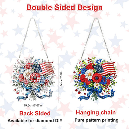 Flowers Diamond Art Hanging Kits for Adults, American Flag Diamond Painting Window Pendant Kits, DIY Acrylic Special Shaped Crystal Gem Art Painting Ornament for Home Garden Wall Hanging Decor