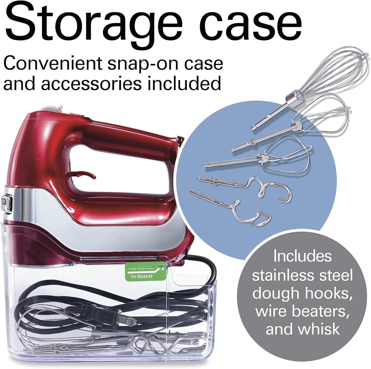 Hamilton Beach Professional 62653 - 5-Speed Electric Hand Mixer with Storage Case, Red and Chrome