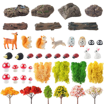 FCKLVMC 43 Pcs Mini Fairy Garden Accessories Outdoor Kit, Fairy House Accessories Including Resin Animals, Miniature Figurines Micro Landscape Ornaments, Fairy Garden Starter Kit for DIY Dollhouse