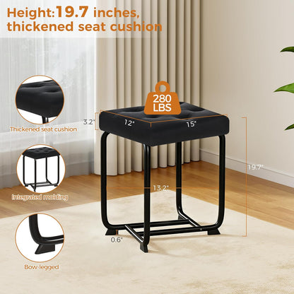 BEWISHOME Black Vanity Stool, Leather Vanity Stool, Small Stool Chair for Vanity, Square Ottoman Foot Stool, Makeup