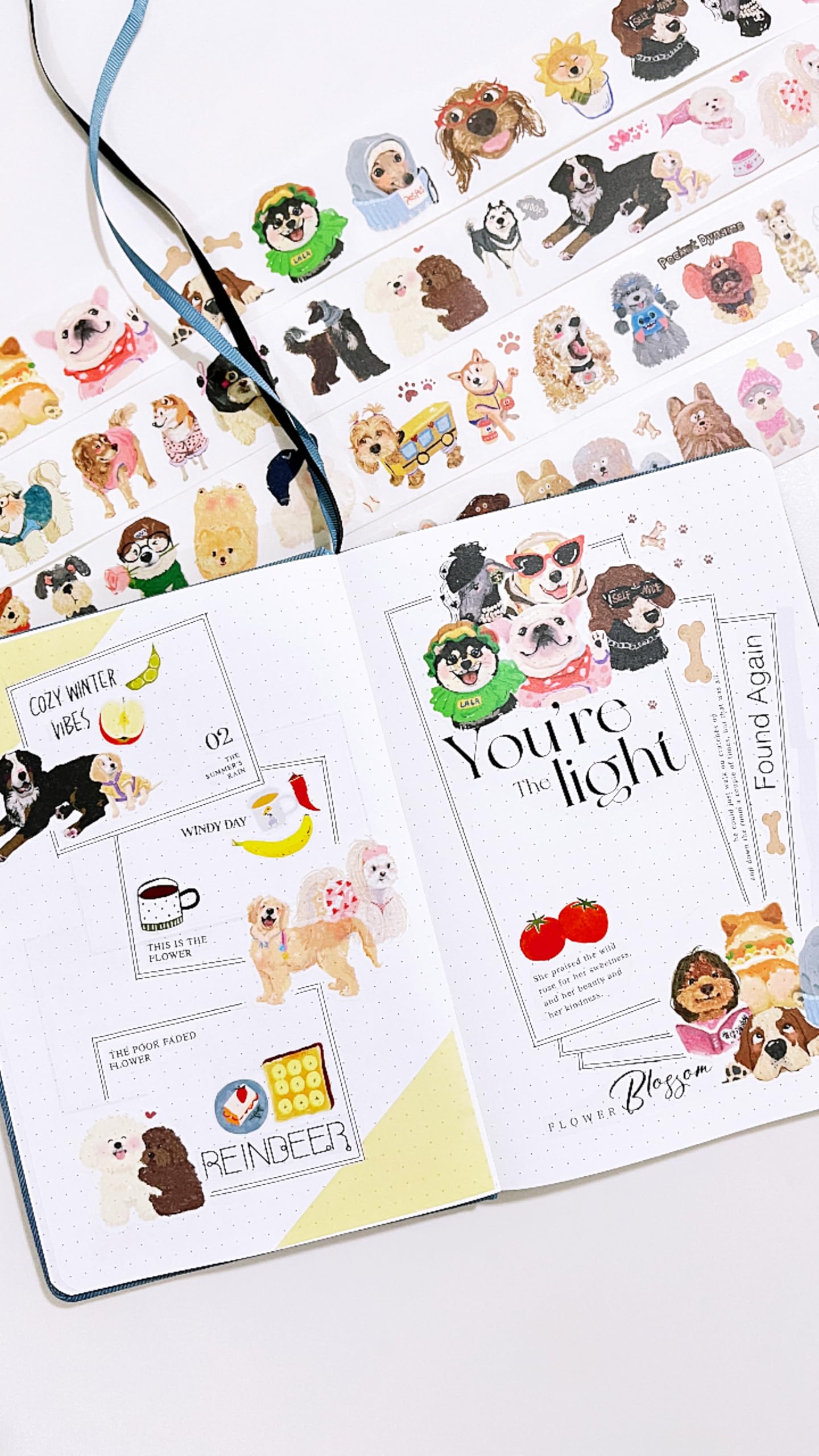 WT Tail Waggers Washi Tape Sticker Set, 4 Rolls, Original Designs, Cute Pet-Themed Decorative Tape for Scrapbooking, Journaling, Planners & DIY Crafts