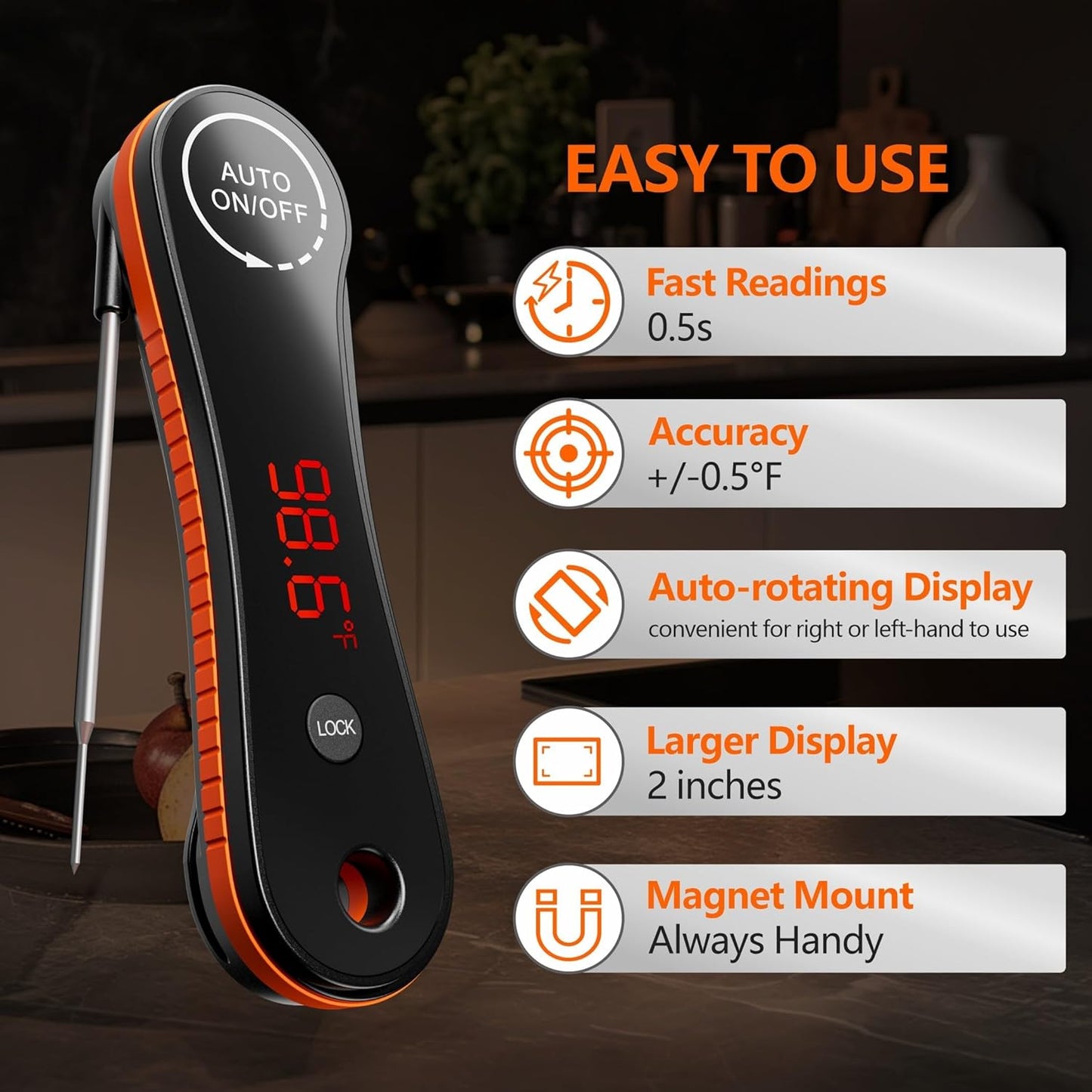 Paysean Digital Meat Thermometer - Instant Read in 0.5 Seconds | Perfect for Grilling, BBQ, and Candy
