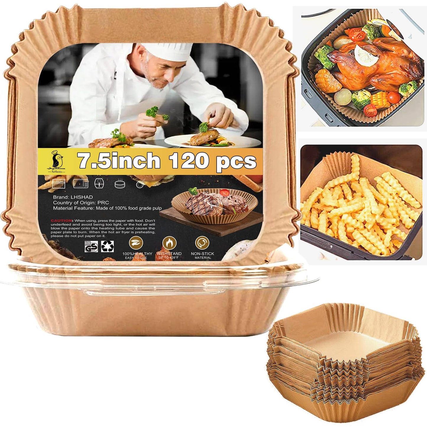 Air Fryer Liners Disposable 9 Inch, 9 inch Air Fryer Liners 125 Pcs Large Square Air Fryer Paper Liners for 5QT 6qt 8QT Air Fryer, Non-stick Parchment Paper for Frying, Baking