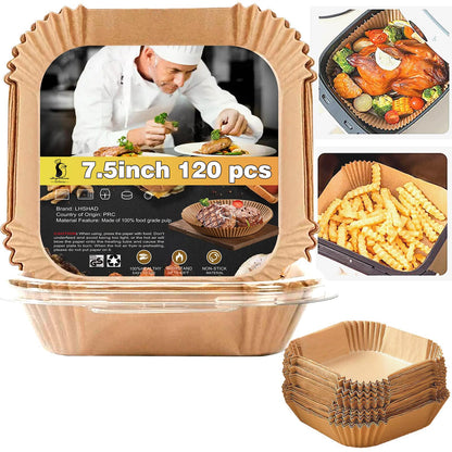 Air Fryer Liners Disposable 9 Inch, 9 inch Air Fryer Liners 125 Pcs Large Square Air Fryer Paper Liners for 5QT 6qt 8QT Air Fryer, Non-stick Parchment Paper for Frying, Baking