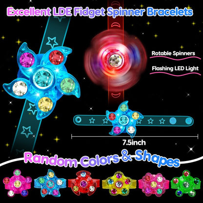 24PCS Light Up Fidget Spinner Bracelets Glow Party Favors Bulk for Kids 4-8 8-12 Goodie Treat Bag Stuffers Classroom Treasure Box Toys Carnival Prizes Pinata Birthday End of Year Return Gifts